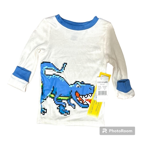 Dream Life Dinosaur Pajama Set Blue Pixelated T-Rex Top & Camo ROAR Pant… - Picture 2 of 6